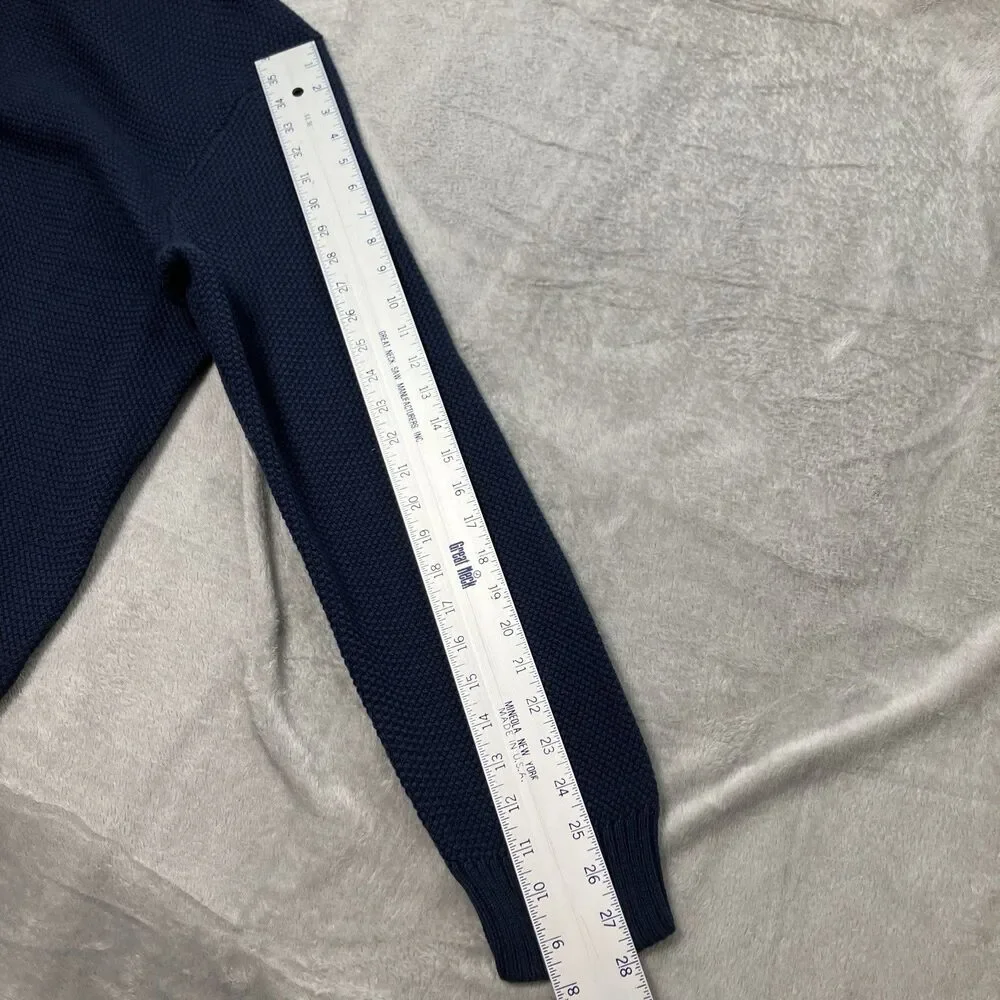 J Crew Sweater Mens XL‎ Navy Blue Premium Basket-stitch Cotton Crewneck Preppy